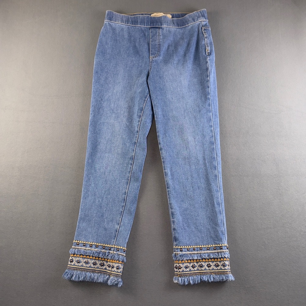 Soft Surroundings Womens Medium Wash Embroidered Studded Fringe Jeans Size M